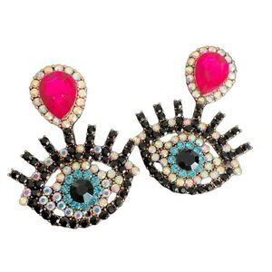 Men’s Evil Eye Crystal Drop Earrings Gold Tone